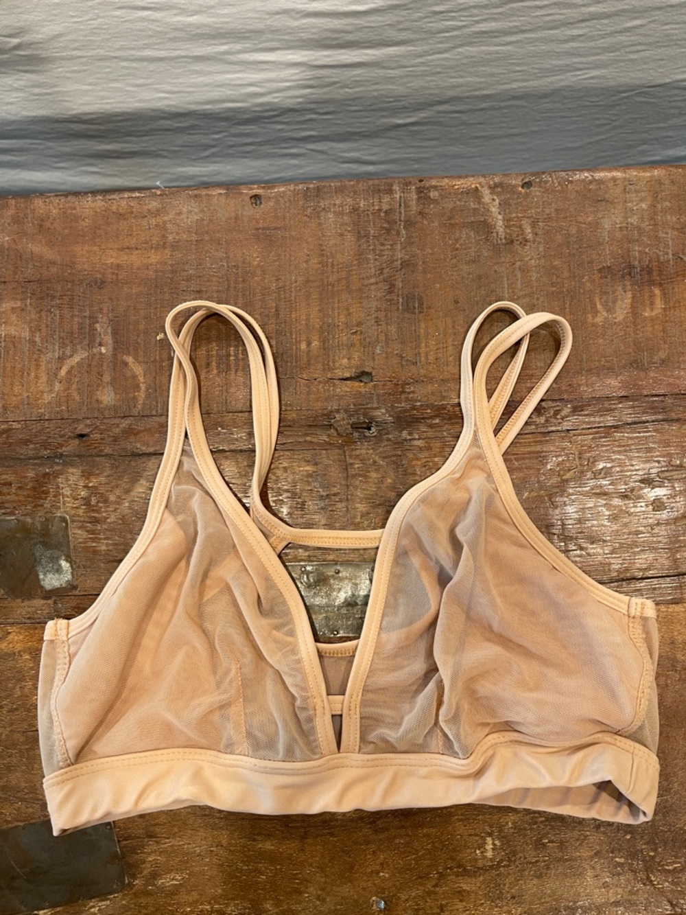 Naked Rebellion Sheer Mesh Racerback Bra Nude
